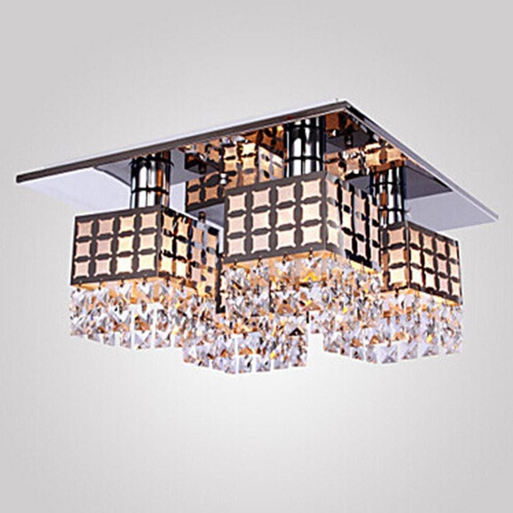 OOFAYLIGHT AC110-240V 4*E27 Europe 4head simple living room bedroom study stainless steel crystal ceiling lamp，400*280（mm） [Energy Class A++]
