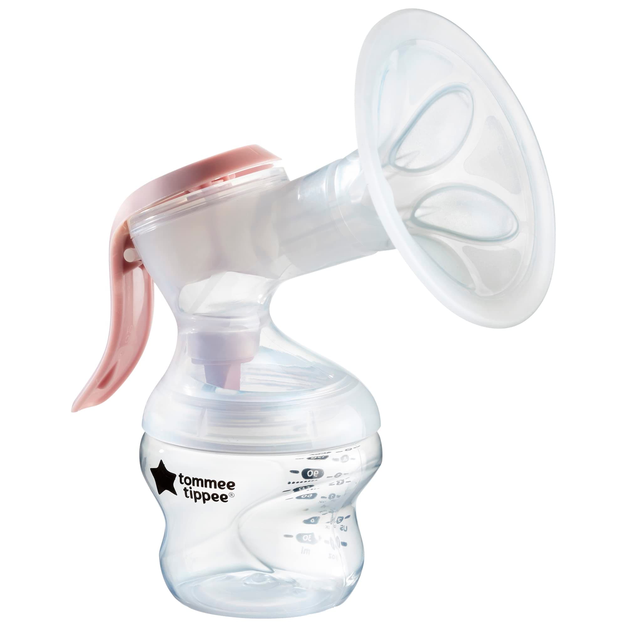 Tommee Tippee Made for Me Single Manual Breast Pump, Strong Suction, Soft Feel, Ergonomic Handle, Portable and Quiet Breastmilk Pump, Baby Bottle Included, One Size
