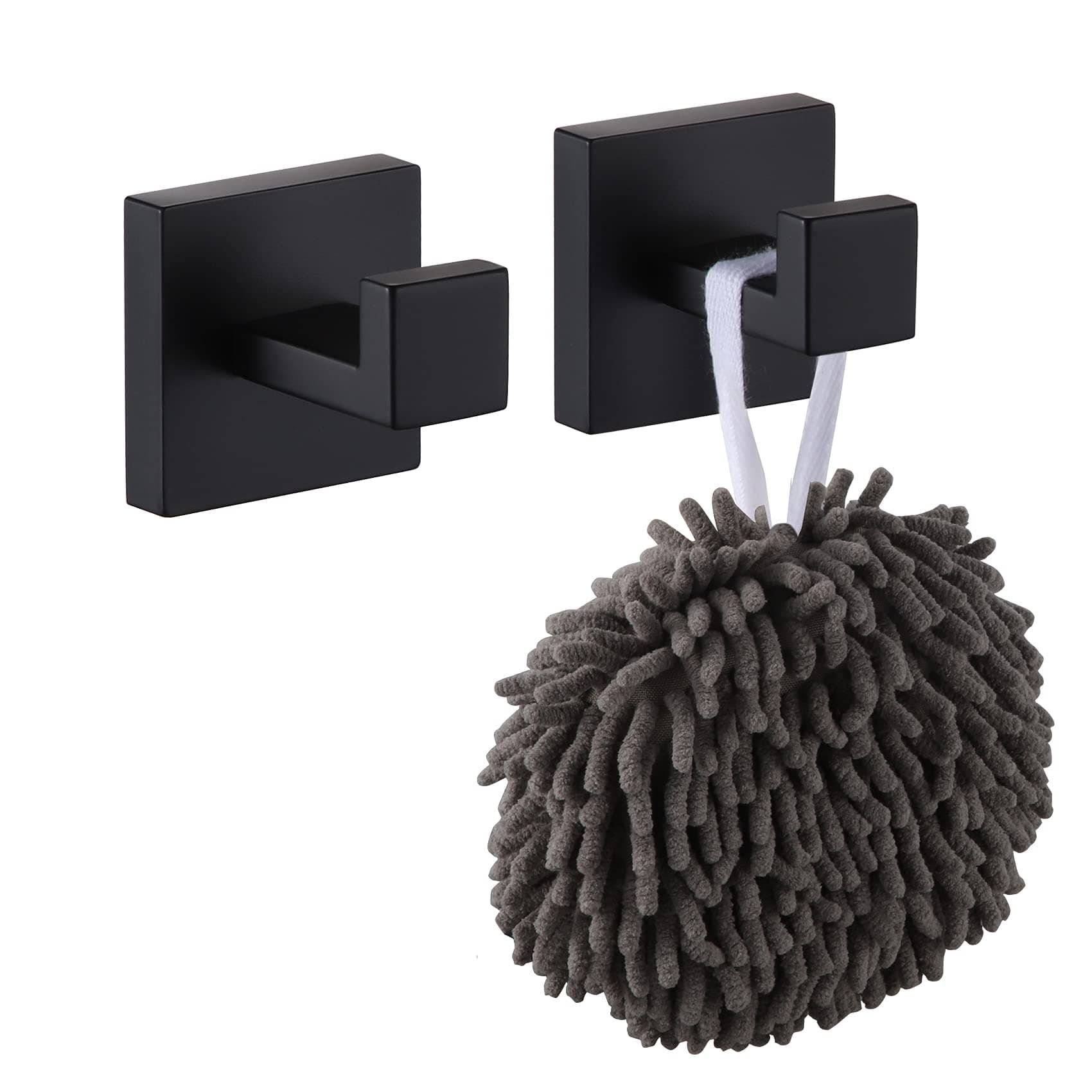 Bath Towel Hook Wall Mount Square Robe Hook Coat Hook, Bathroom Kitchen Garage Heavy Duty Wall Mounted, SUS 304 Stainless Steel, Matte Black, B1010BK-P2