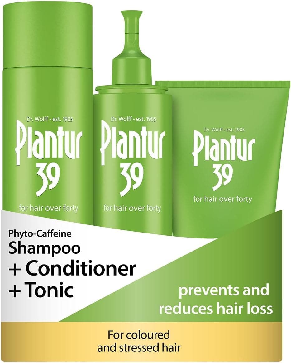 Plantur 39 Caffeine Shampoo Conditioner and Tonic Prevents and Reduces Hair Loss | Coloured and Stressed Hair | Unique Formula Supports Hair Growth | 250ml Shampoo | 150ml Conditioner | 200ml Tonic