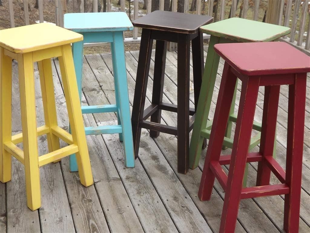 Painted bar stool/counter stool/wood/distressed/color's 25"-28"-30" high