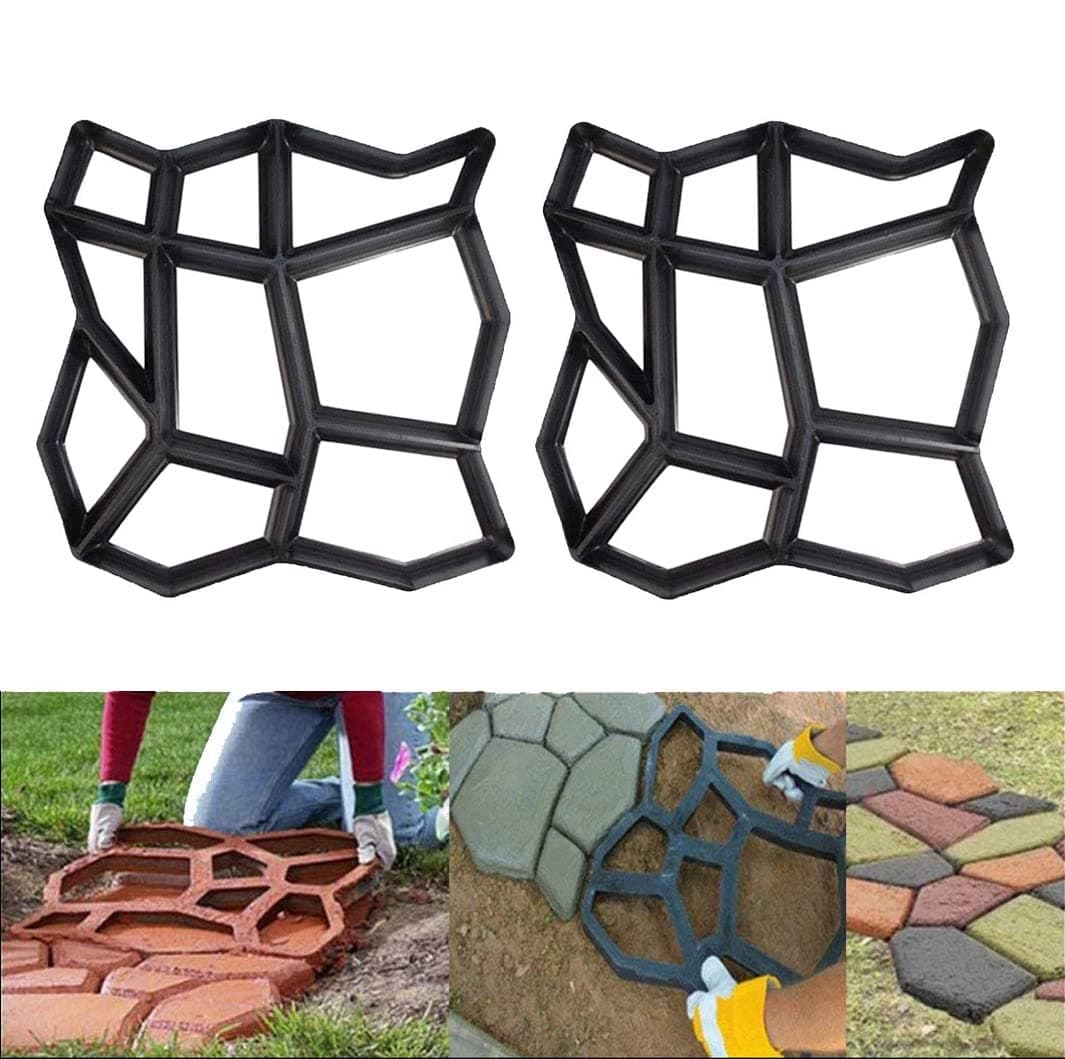 NC 2 PCS Reusable Garden Walk Pavement Mold Paving Cement DIY Stone Design Corete Molds Path Paver Maker for Garden Patio Yard - Irregular Shapes
