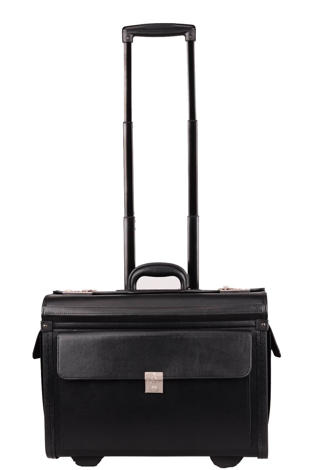 19" Black Faux Leather Wheeled Flight Pilot Case, Laptop Bag, Briefcase on Wheels