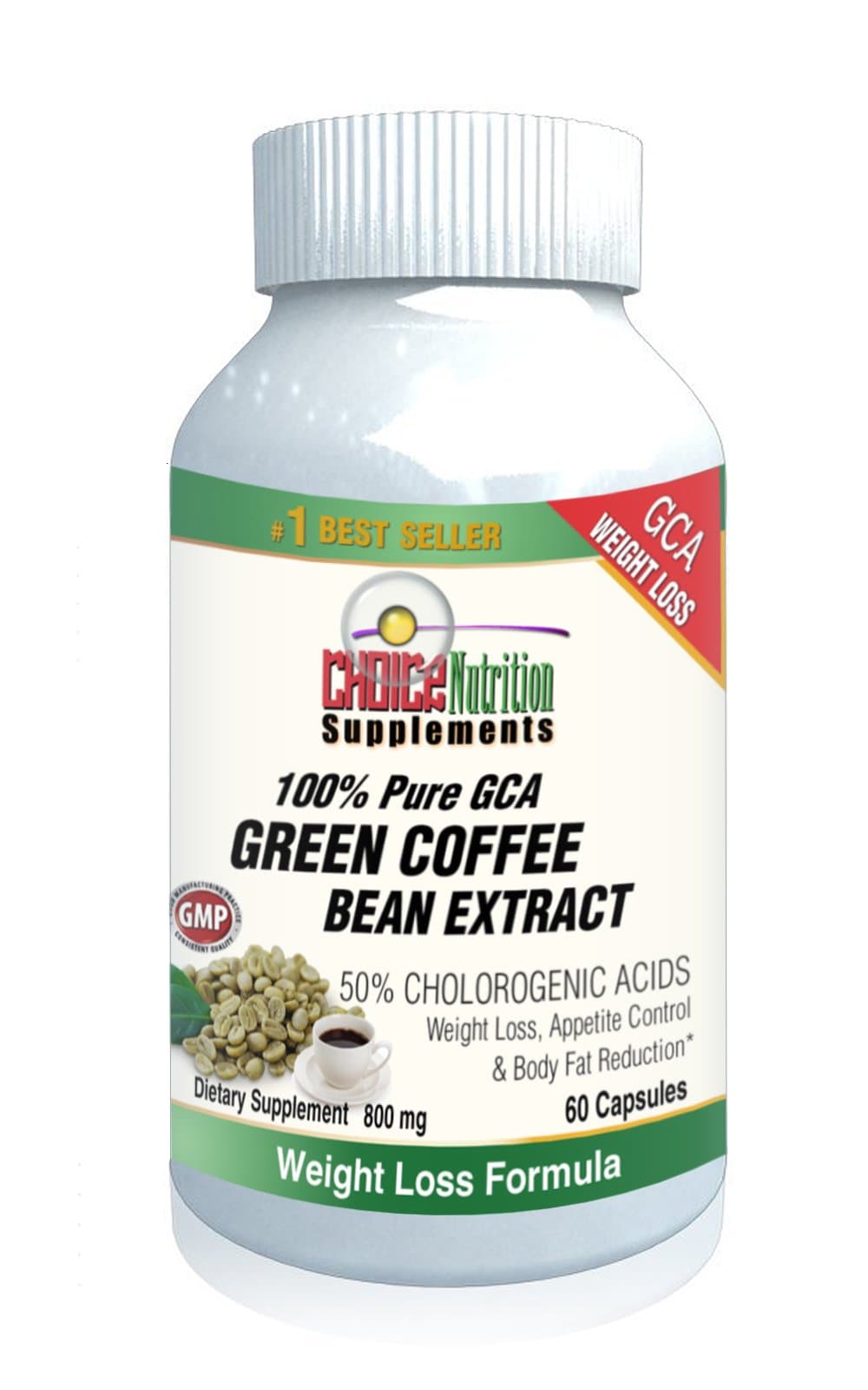 Choice Nutrition Supplements Green Coffee Bean Extract 800 with GCA Natural Weight Loss Supplement, 60 Caps