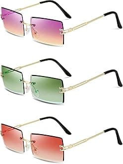 Weewooday 3 Pairs Rimless Rectangle Sunglasses Tinted Frameless Eyewear Vintage Transparent Rectangle Y2k