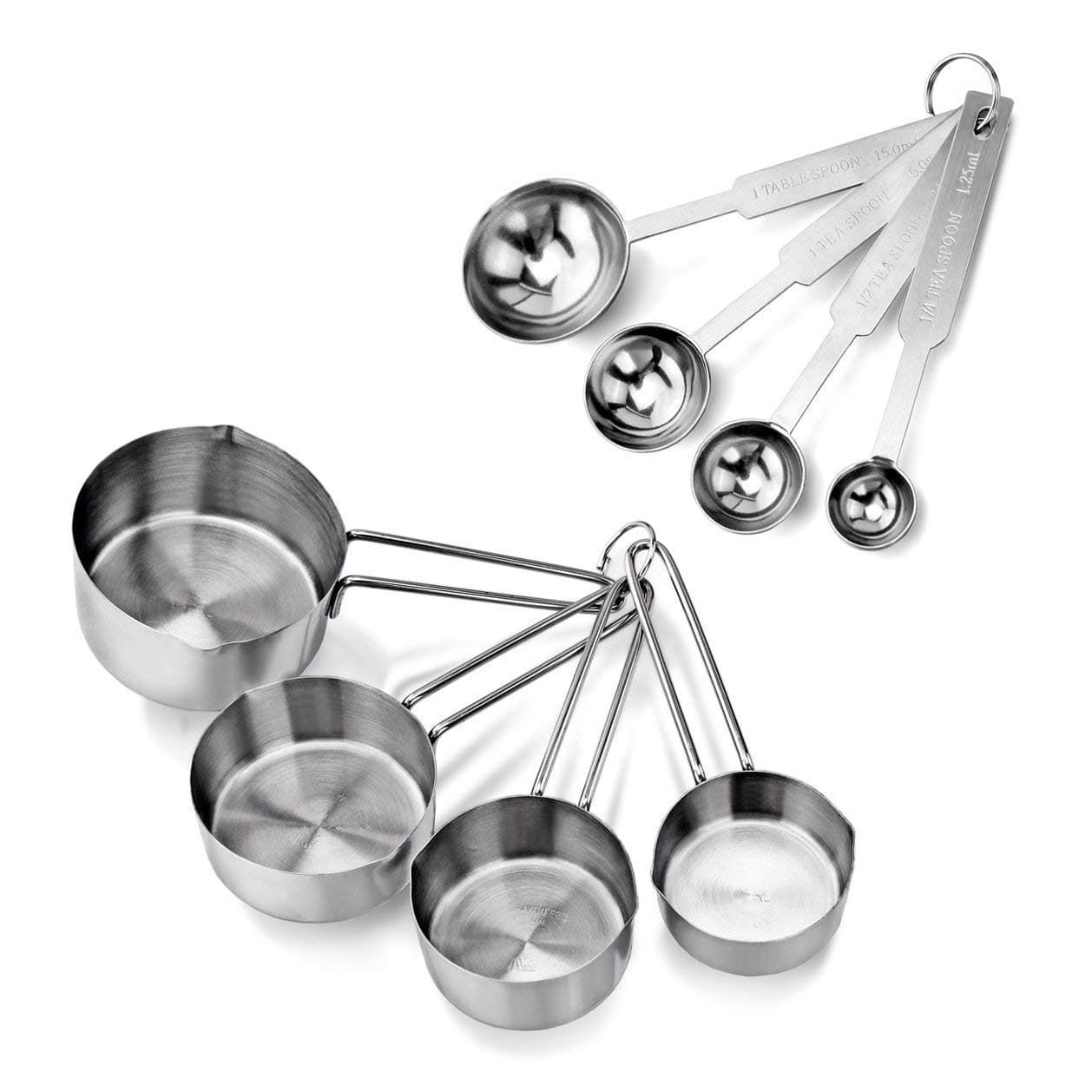 Stainless Steel Measuring Cups & Spoon Combo for Dry or Liquid/Kitchen Gadgets for Cooking & Baking Cakes/Measuring Cup Set Combo with Handles (Set of 4 Cups & 4 Spoons)