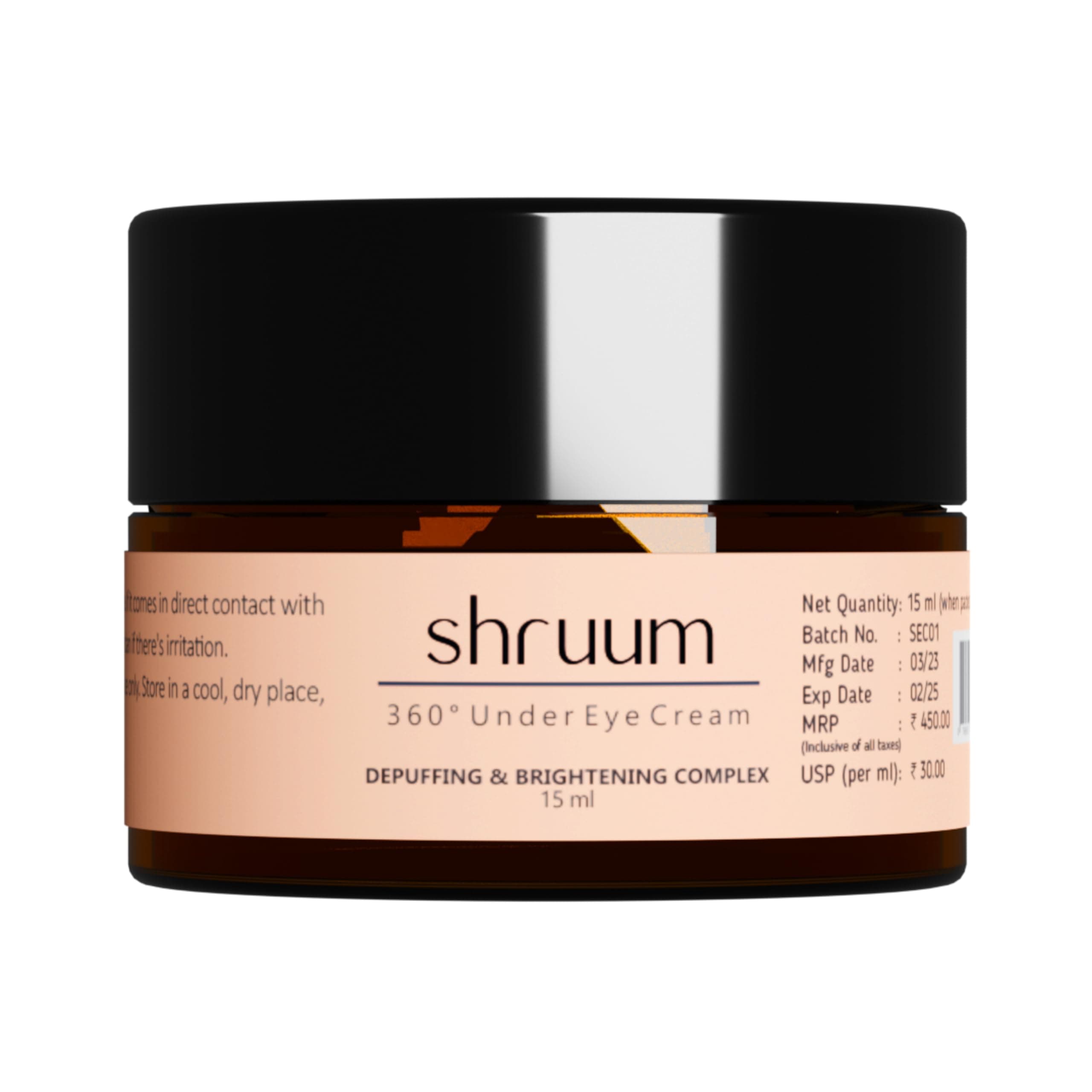 Shruum 360° Under Eye Cream | Reduces Dark circles, Fine Lines & Puffiness | Revives stressed skin | Mushrooms, Cucumber, Licorice, Green Tea, Niacinamide | All Skin Types | Men, Women | 15 ml