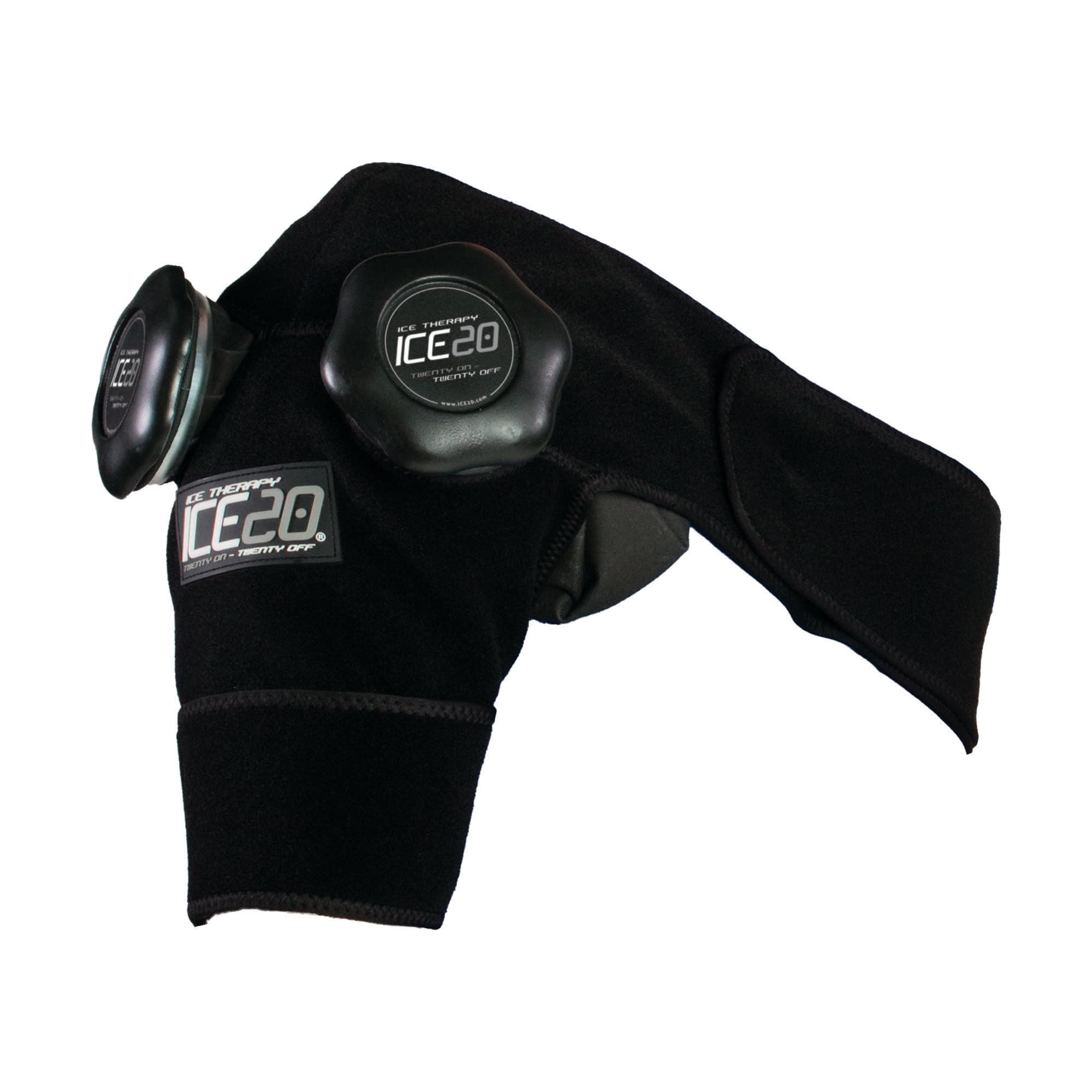 Bownet ICE20 Arm and Shoulder Ice Pack Wrap - Refillable and Removable ICE20 Bags - Shoulder Ice Therapy Wrap - Effective Therapy for Injuries and Pain Relief (Black, Single)