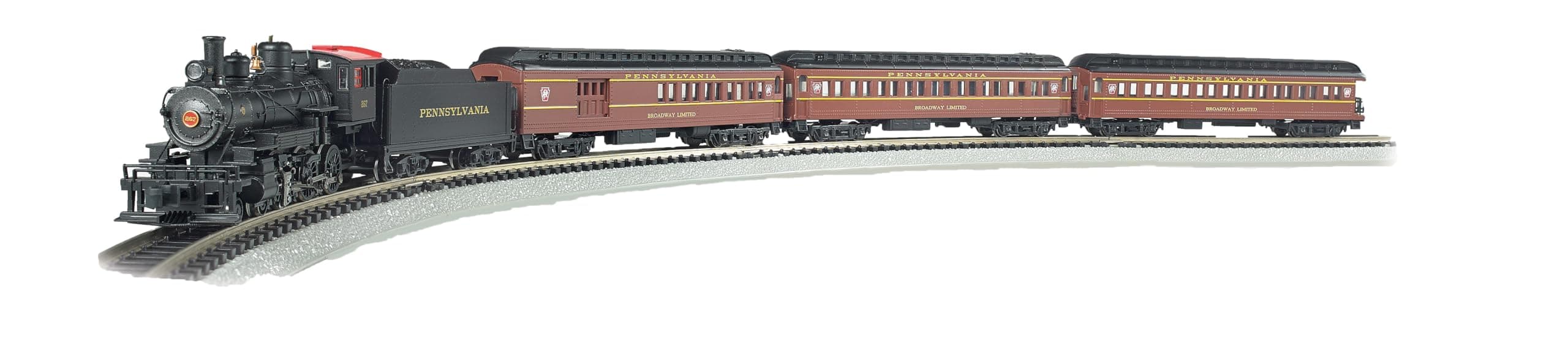 Bachmann Trains 24026 THE BROADWAY Ready-To-Run Electric Train Set N Scale, Prototypical Black and Pennsy Brown