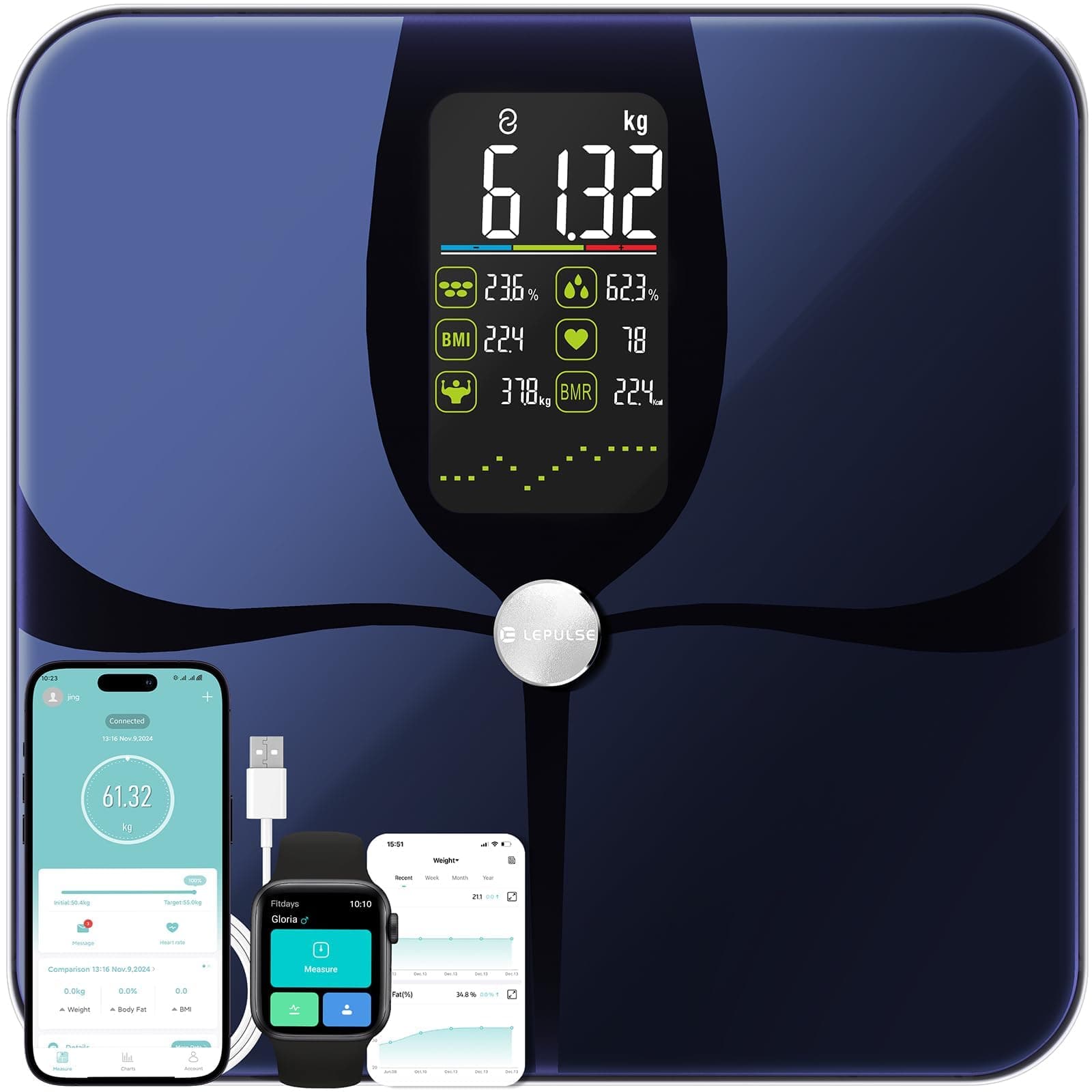 Smart Scales for Body Weight Body Fat Scales with Large Display and Trend, Smart Weighing Scales Body Fat Muscle Mass BMI, High Accurate 22 Body Composition Scales Bluetooth with App, Black