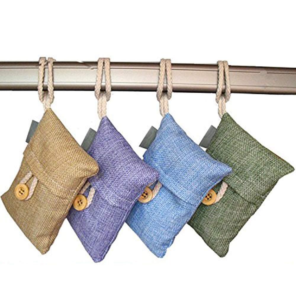 Allucky Air Purifying Bamboo Charcoal Bags Odour Absorber Air Freshener Hanging Pouches for Shoes, Home,Kitchen and Cars Set of 4 (100g/bag 4pack)