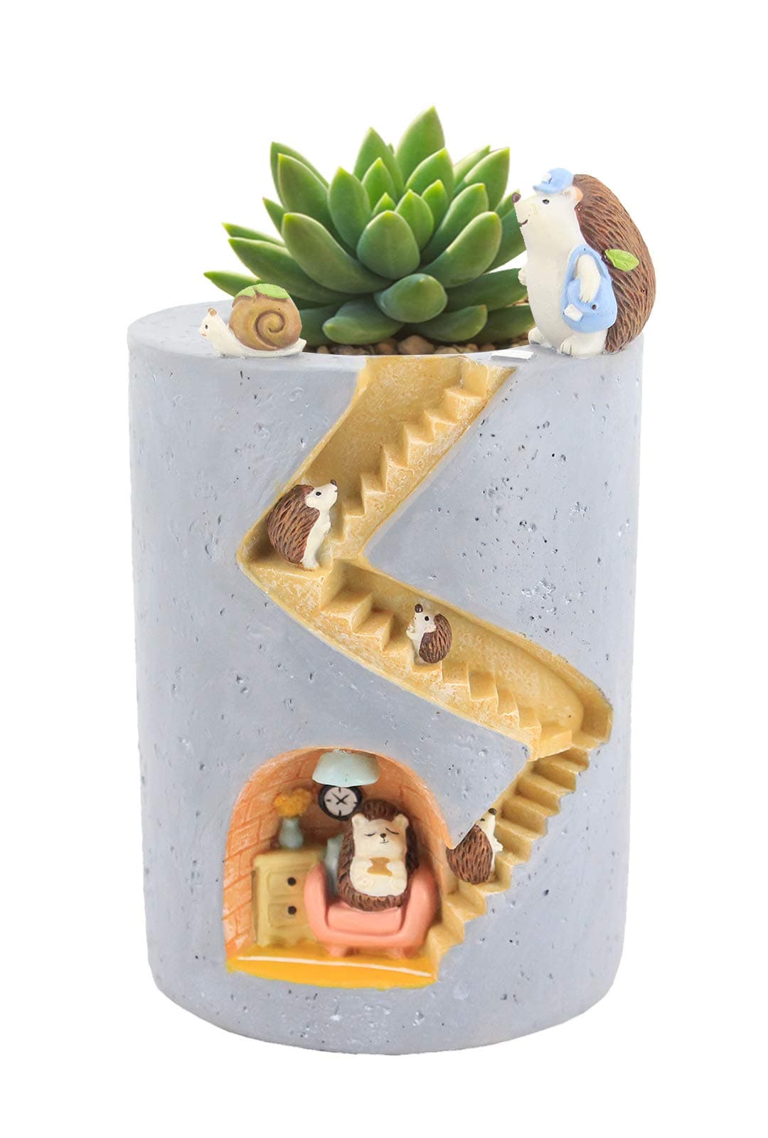 SegretoCreative Plants Flower Pots Brush Pots Ornaments for Succulent Plants Pot Decorated Desk,Garden,Living Room with Sweet Hedgehog Family