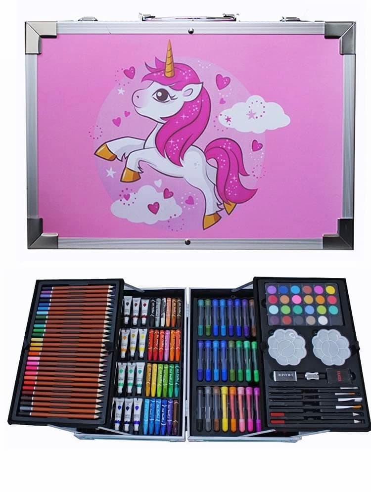 Deluxe Art Set 145 Pieces Drawing Painting Set for kids (Pink Unicorn Horse)