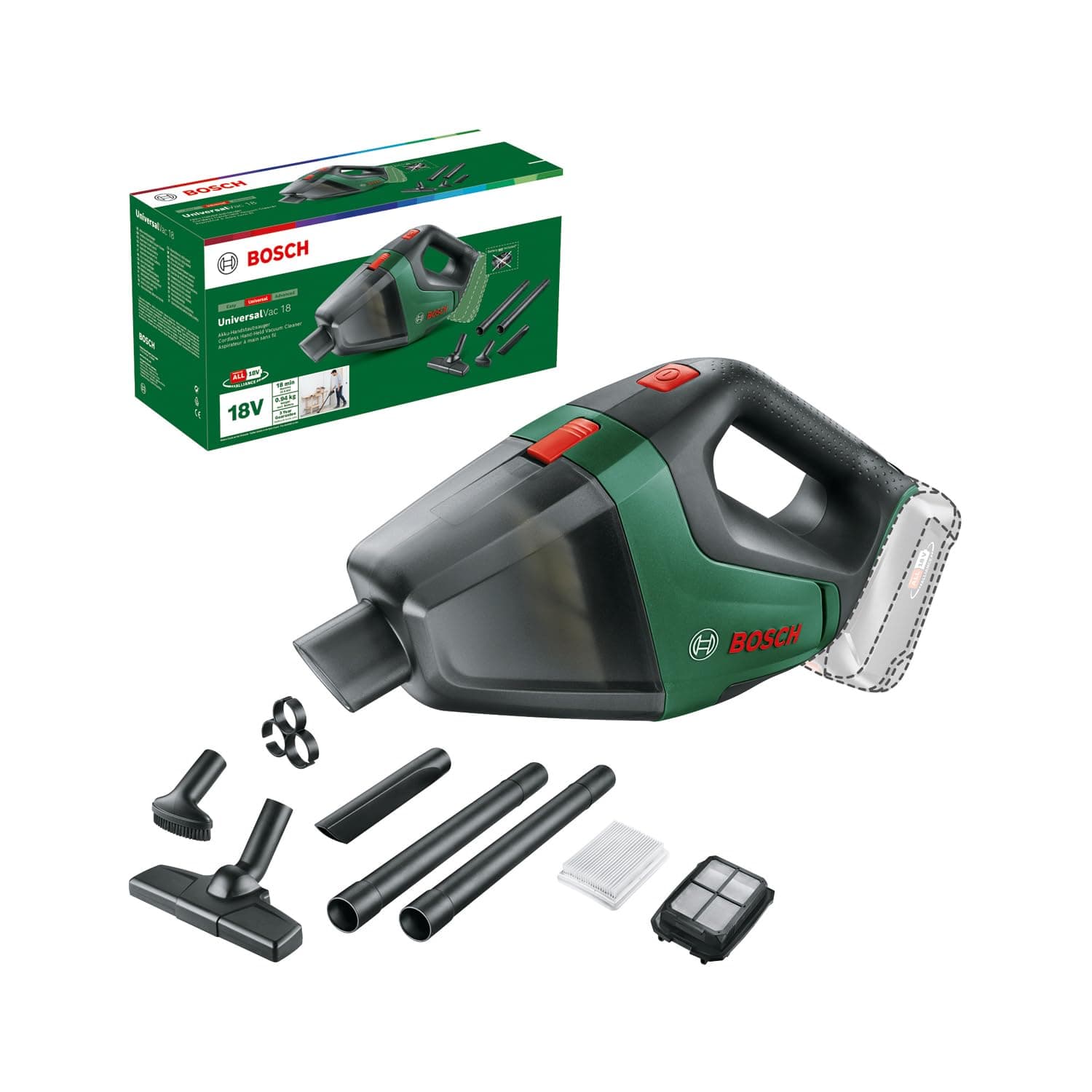 Bosch Cordless Vacuum Cleaner UniversalVac 18 (without battery, 18 Volt System, in Carton Packaging)