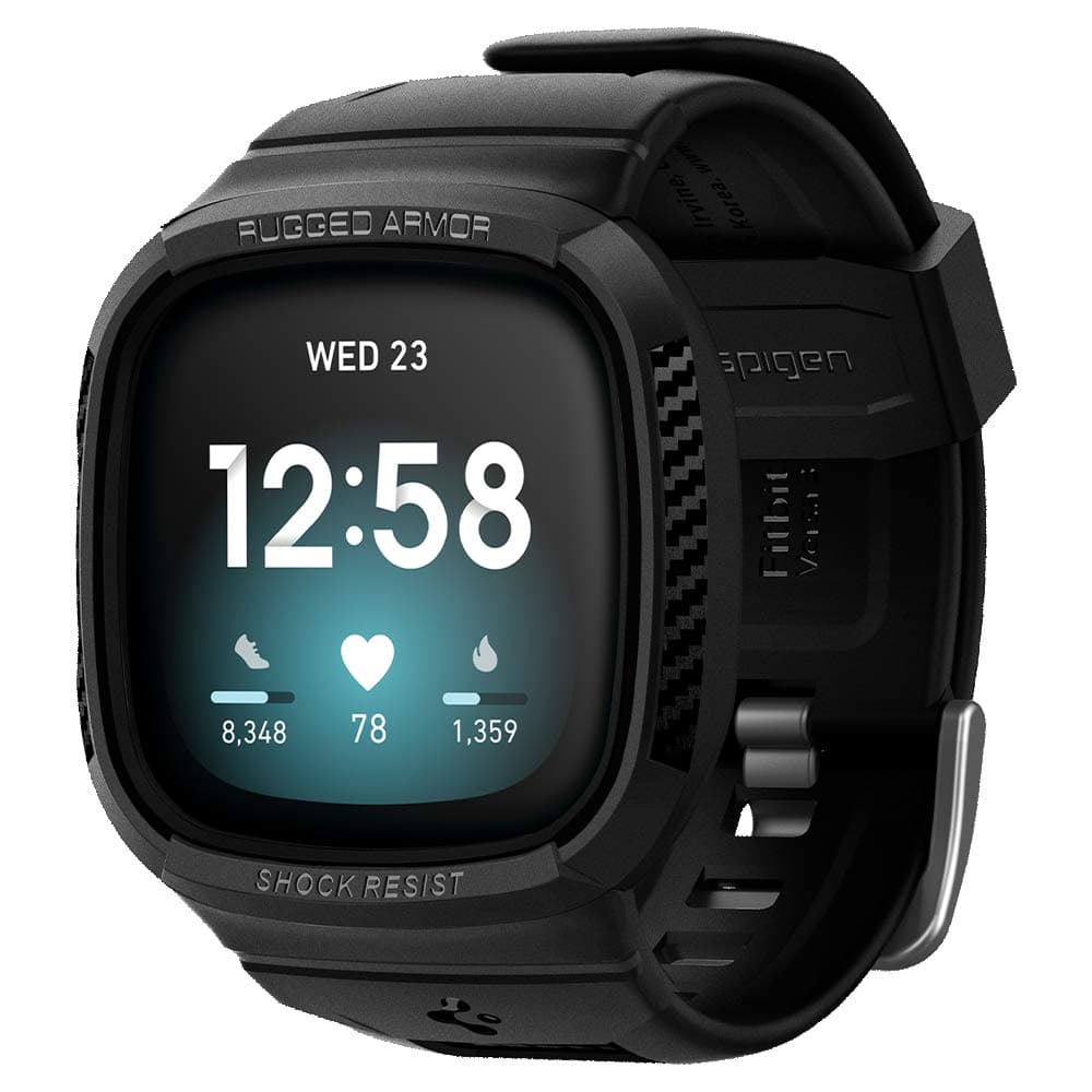 Spigen Rugged Armor Pro Designed for Fitbit Versa 3 / Sense Case with Band - Black