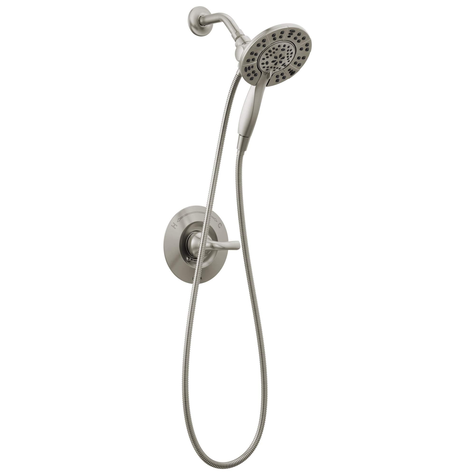 Delta Arvo 14 Series Brushed Nickel Shower Faucet Set with In2ition 2-in-1 Dual Shower Head with HandHeld Spray Combo, Valve Trim Kit, SpotShield Stainless 142840-SP-I (Valve Included)