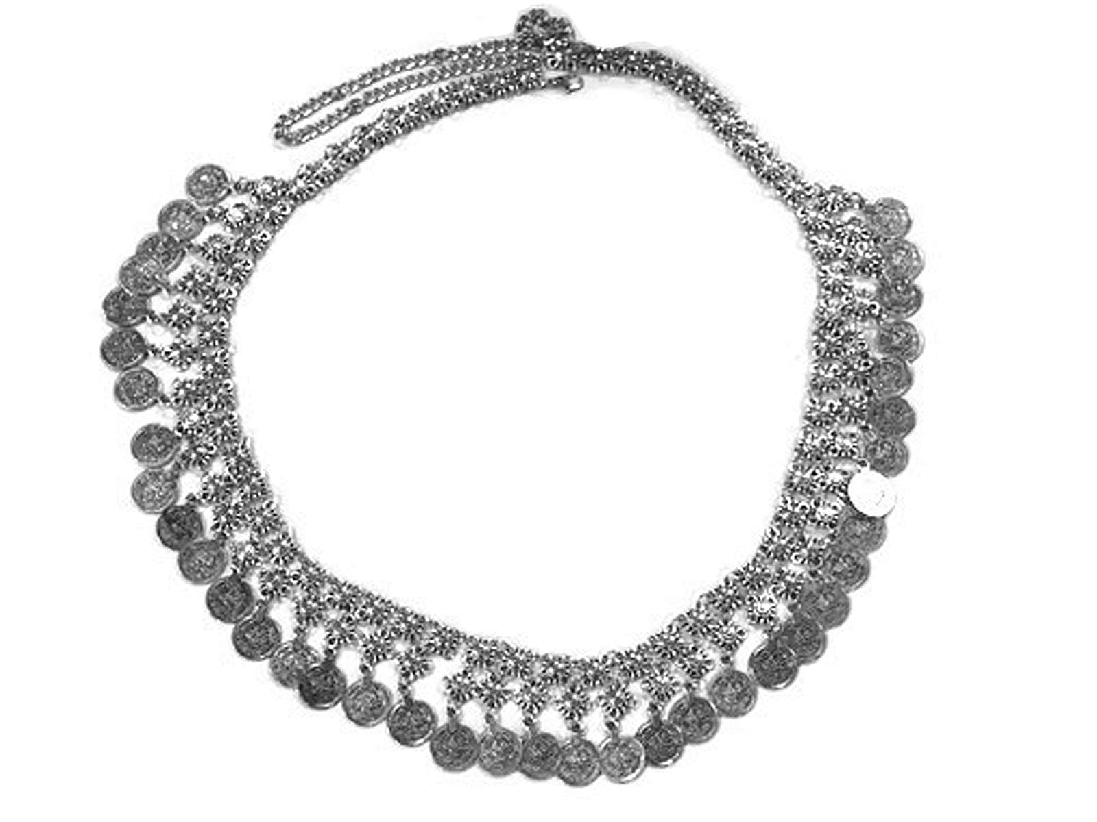 AyA Fashion Oxidized German Silver Multi Layer Kamarband with Florsal Chain and Coins for Women