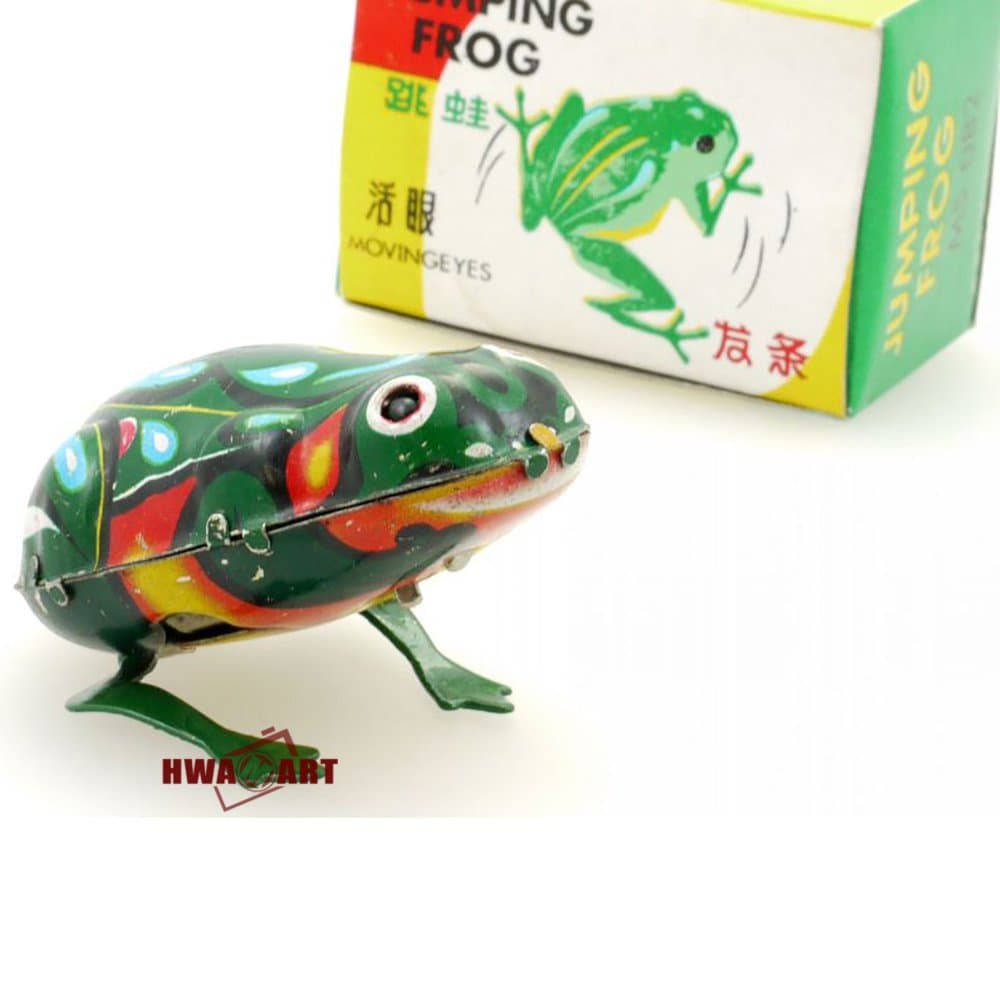 MS082 Jumping Frog Retro Clockwork Wind Up Tin Toy w/Box