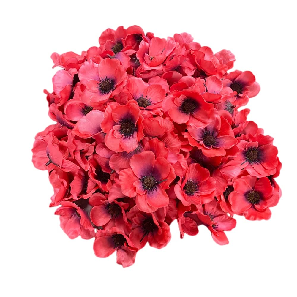100 pcs Artificial Silk Poppy Anemone Flower Heads Autumn Fake Poppy Flower,Vase Fillers,Corsages for Wedding Decor,Nursery Wall,Archway Decor Wreath Garland Cake Ornaments (Rose Red)