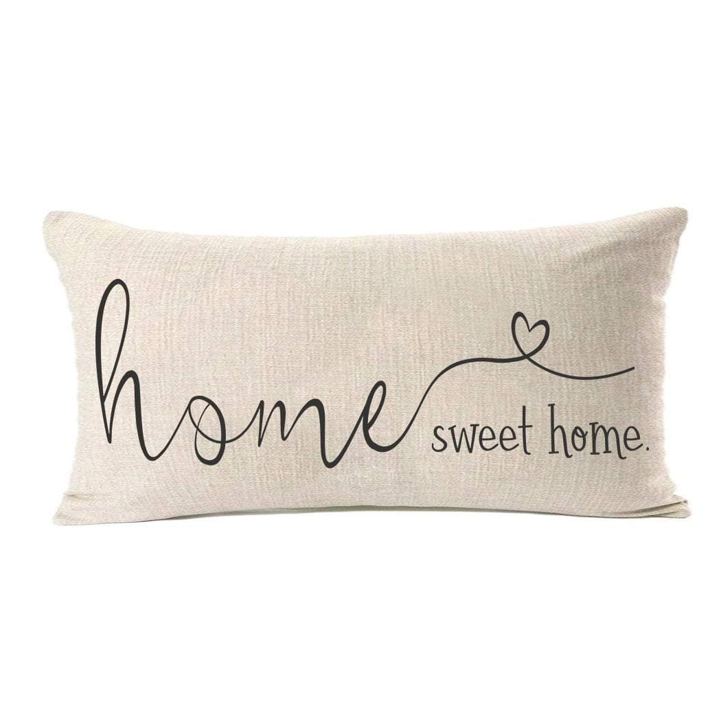 MFGNEH Home Sweet Home Quotes Farmhouse Pillow Covers 12x20 Inch,Farmhouse Decorative Lumbar Throw Pillow Case Cushion Cover,Housewarming Gift