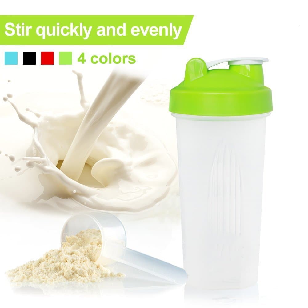 Shaker Bottle with Mixer ball, Protein Powder Milkshake Bottle, Non-slip Strip, Leak Proof and Classical Loop Top Design, BPA Free Plastic, 21OZ/600 ML, Blue, By Auoon