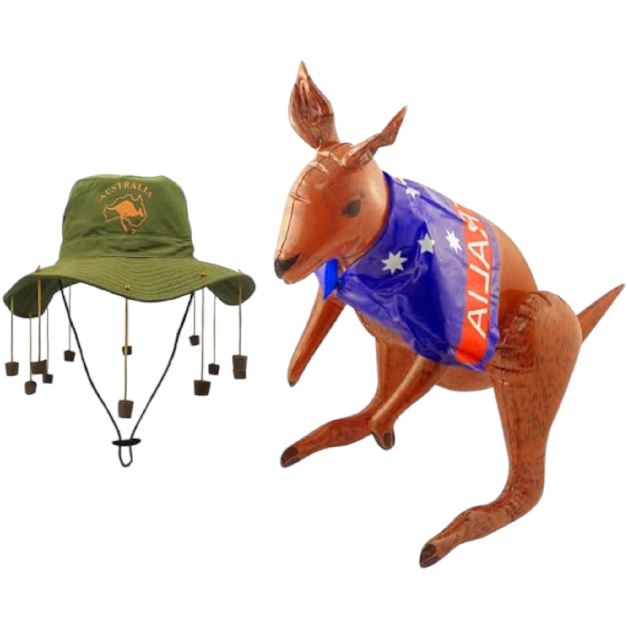 Adult Australian Cork Hat & Inflatable Kangaroo Fancy Dress Kit- The perfect ensemble for any Aussie-themed event!
