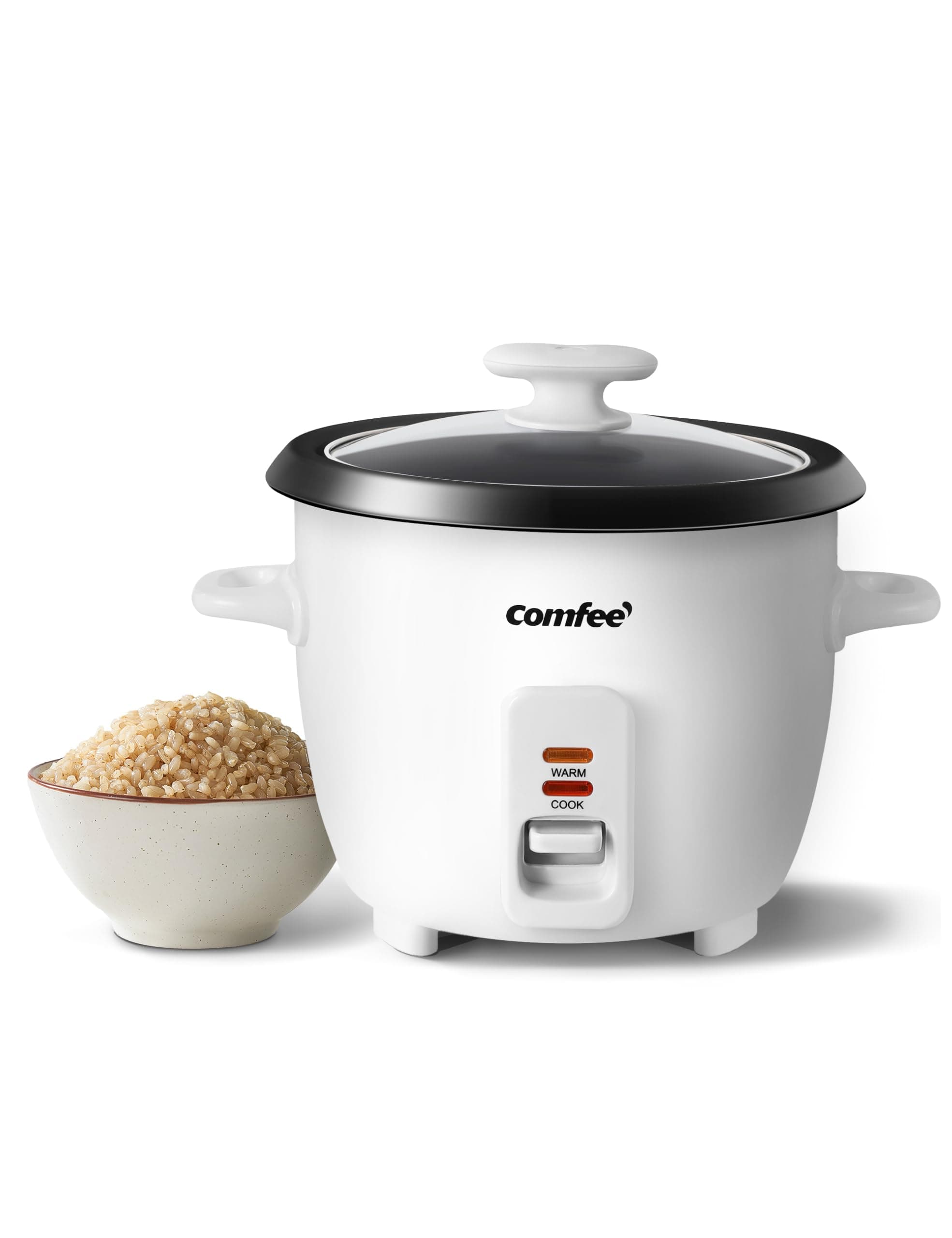 COMFEE ' 6 Cup/3 Cup Uncooked Rice Cooker - Removable Non-Stick Bowl for Soups, Stews, Beans and Oatmeal, One Touch, White