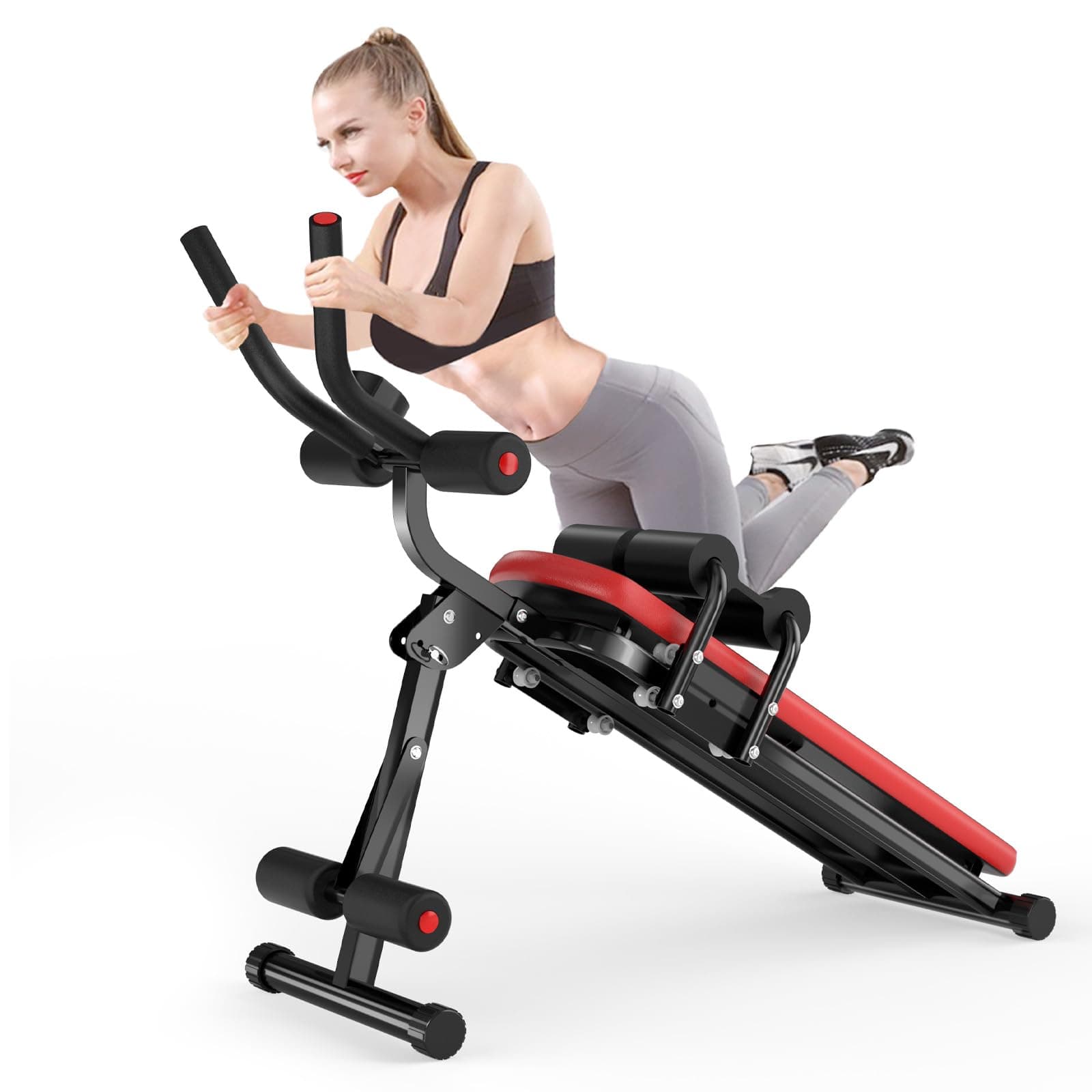 Bigzzia Ab Machine, 5-in-1 Adjustable Ab Workout Bench Core Abdomen Trainer for Stomach Workout, Crunch Machine Exercise Equipment for Home Gym - Sit UP, Push UP, Leg Press, Glider, Roman Chair, 330lbs Capacity