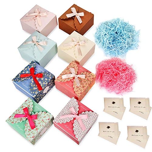 Artcruise Gift Boxes 8 Pack & 2 Crinkle Cut Paper Shred Filler & 8 Greeting Cards,Decorative Boxes for Small Gifts,Favor Boxes for Christmas,Wedding,Birthday,Party,Holidays