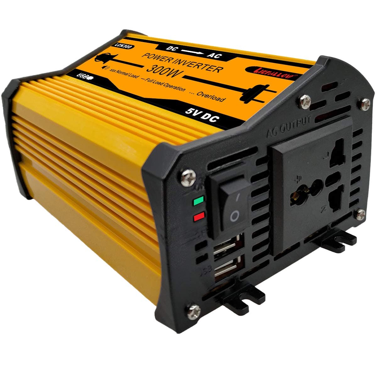 Liefallow Power Inverter 300W DC 12V to AC 230V 240V Car Converter with Dual USB Charger Cigarette Lighter Adapter Socket for Car Laptop Charger Power Supply Camping (YELLOW)