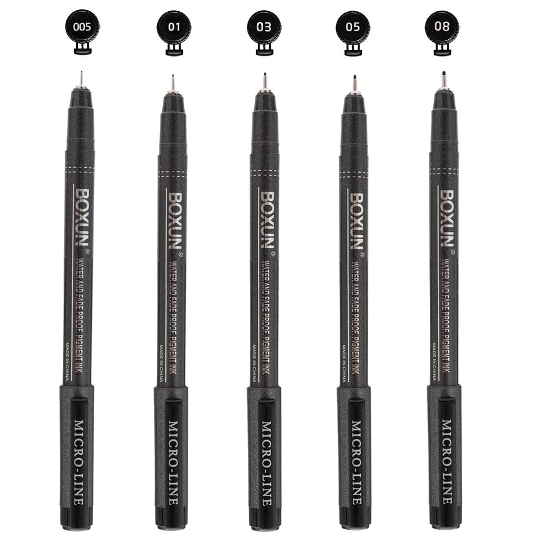 Micro-Line Pen Fine Point Black Fineliner Pens - Set of 5, Waterproof Archival Ink Drawing Pen for Sketching, Illustration, Manga, Outline, Technical Drawing