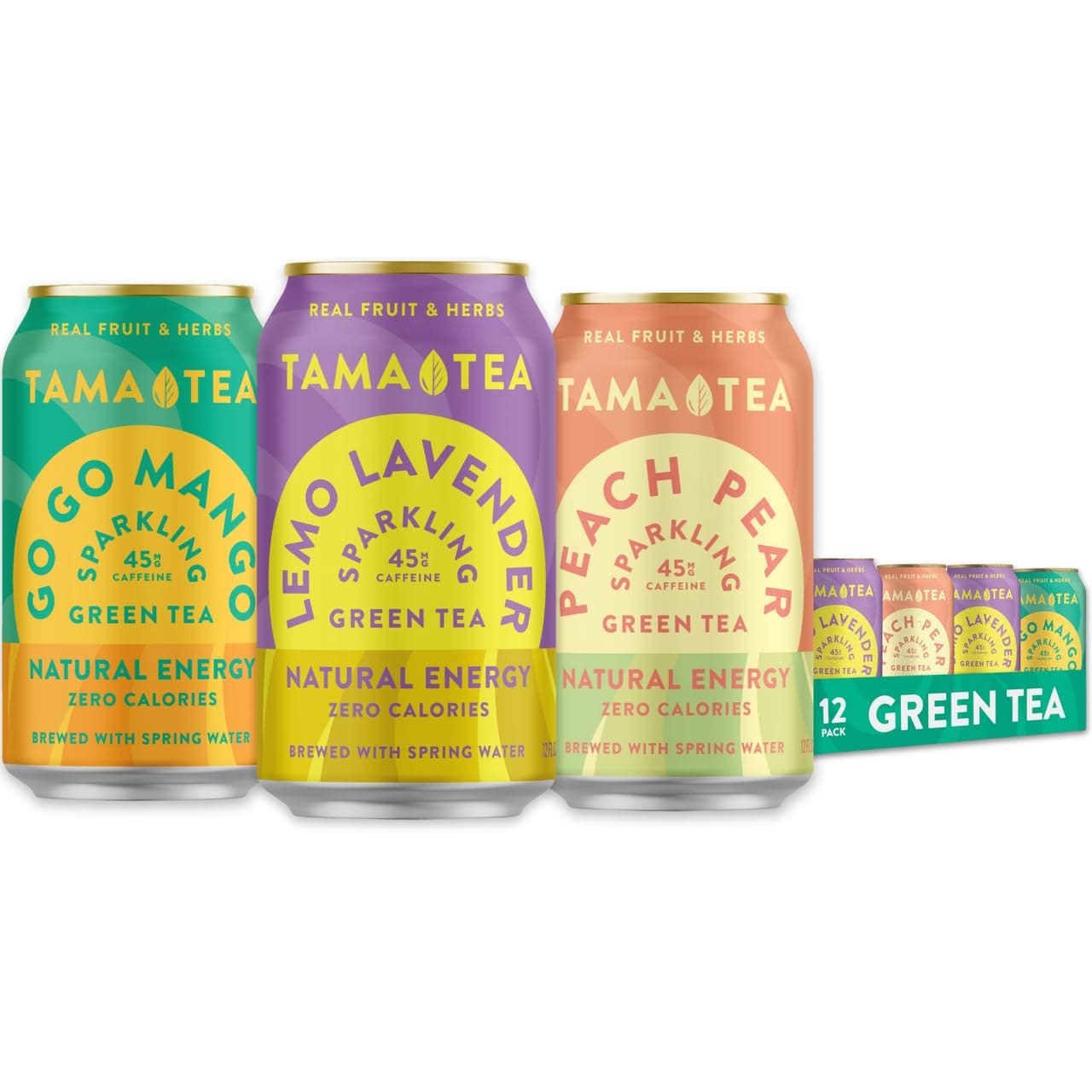 Unsweetened Sparkling Green Tea by Tama Tea - Organic Iced Green Tea Variety Pack, Zero Calories & Zero Carbs | 45mg Caffeine, No Artificial Ingredients, 12 oz (12-Pack)