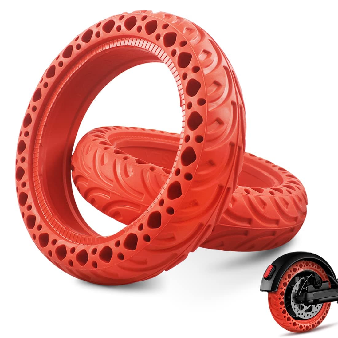 Valart 2 Pack Scooter Replacement Tire Red Solid Honeycomb Tyres Fits 8.5 Inch Hub Scooter Replacement Wheel Non-Slip Anti Puncture Tires Electric Scooter Accessories for Xiaomi M365Pro(A- RED)
