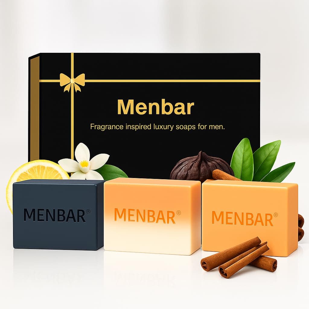 Men's Soap Bar UK - Luxury Fragrance Inspired (Creed, Code, Million) 150g x3 Hand Made, Bath, face Scrub, Gym, Shower Soaps Natural Jojoba Oil, Hyaluronic Acid & Papaya Extract - Birthday Gift for him