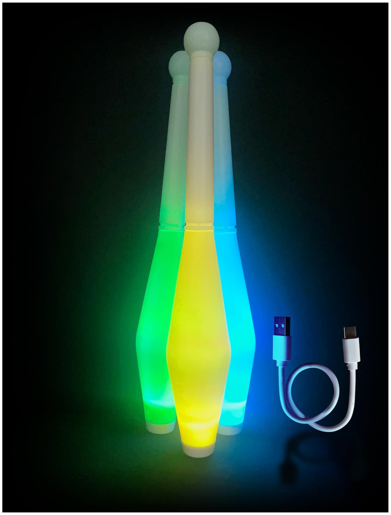 LED Juggling Sticks for Kids - Glow-in-The-Dark, Durable Plastic Toys for Skill-Building & Coordination, Rechargeable Juggling Pins - Fun Gift for Birthdays & Holidays
