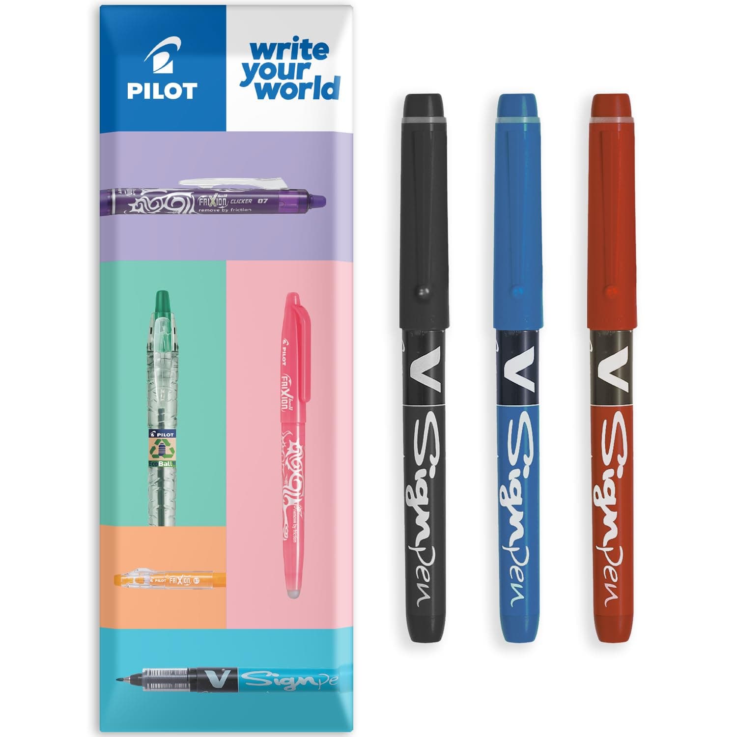 V Sign Pen - Fineliner Marker Pens - 2.0mm Nib Tip - 0.6mm Line Width - Essential Pack in Envelope Gift Packaging - Black, Blue & Red (3)