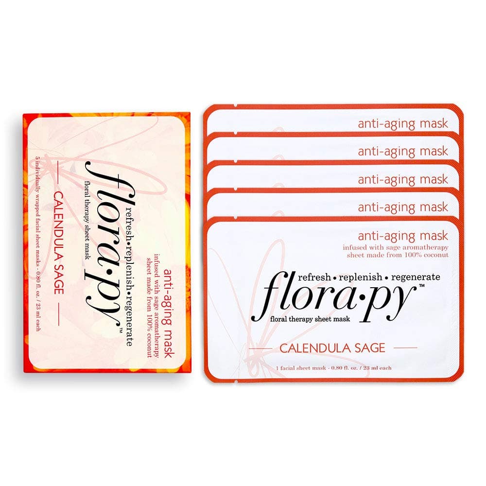 Florapy Beauty Anti-aging Sheet Aromatherapy Mask, Calendula Sage, 5 Count