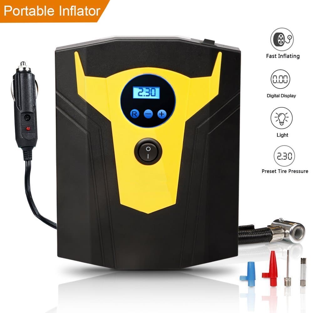ARTINTO portáil Air Compressor, Digital Tyre Inflator Pump With LED Light – 12 V 150PSI Pressure Preset Auto Power Off, 3 Nozzles for Air, Ball/Bike/Inflatable Mattress/Motorcycle