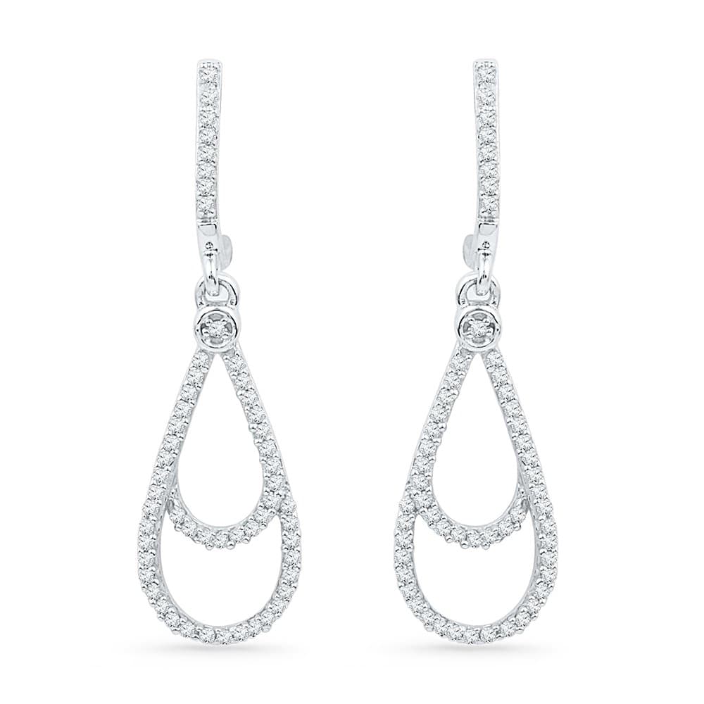 Very Popular Pear-Shaped Dangling Earrings With 10K White Gold And Diamonds (0.30 CTTW)
