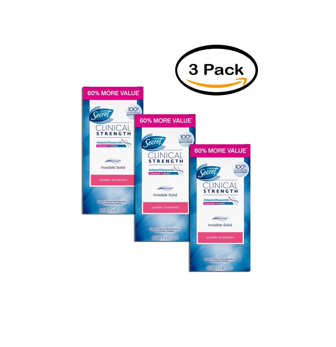 PACK OF 3 - Secret Clinical Strength Women's Invisible Solid Antiperspirant & Deodorant, Powder Protection, 2.6 Oz