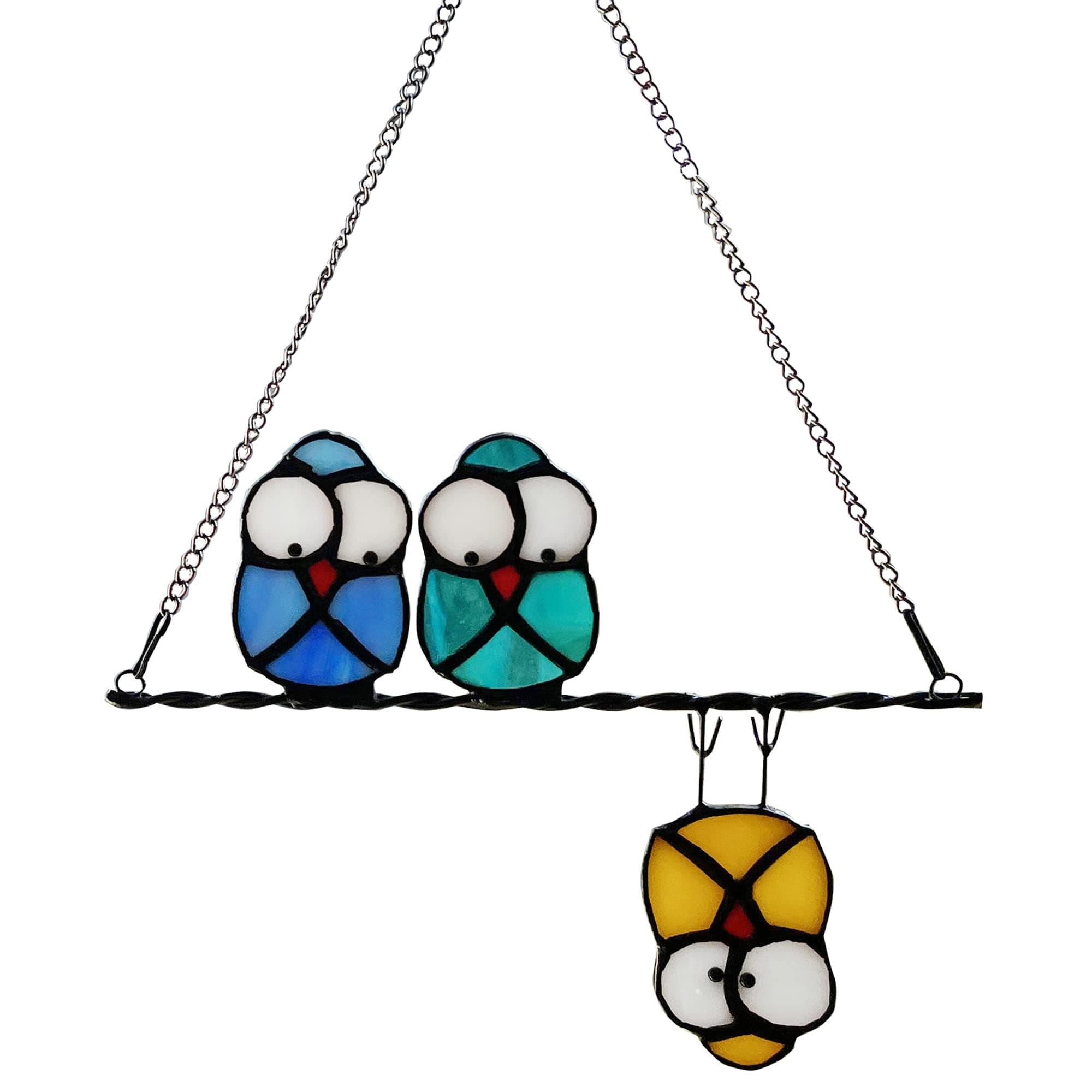 Multicolor Owl on a Wire Stained Glass Window Hanging, Bird Suncatcher for Windows Panels Hangings Hummingbird Ornament Decoration for Wall Home Garden Decor Bird Gift for Owl Lovers