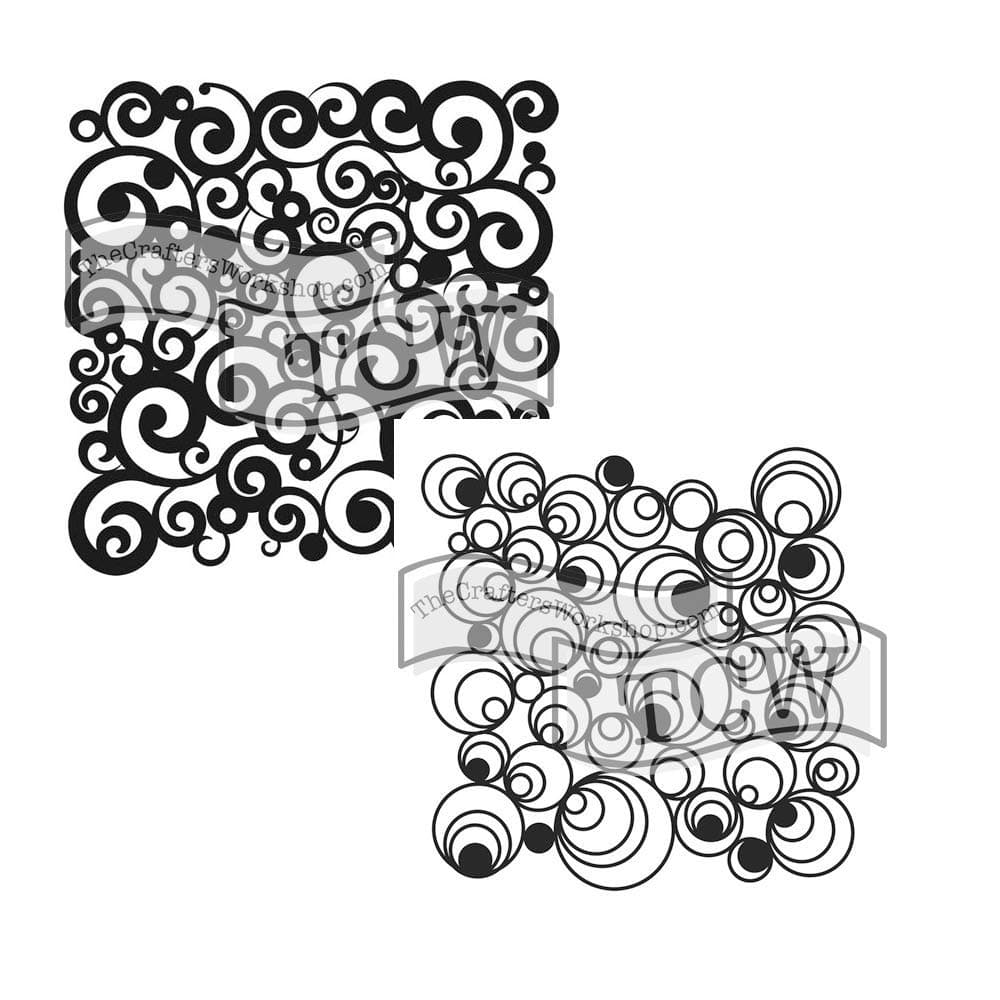 The Crafters Workshop Stencils, Reusable for Crafts, Art, Greeting Cards, Paint or Mixed Media, 2 Pk, 6" x 6", Cosmic Swirl/Mod Spiral