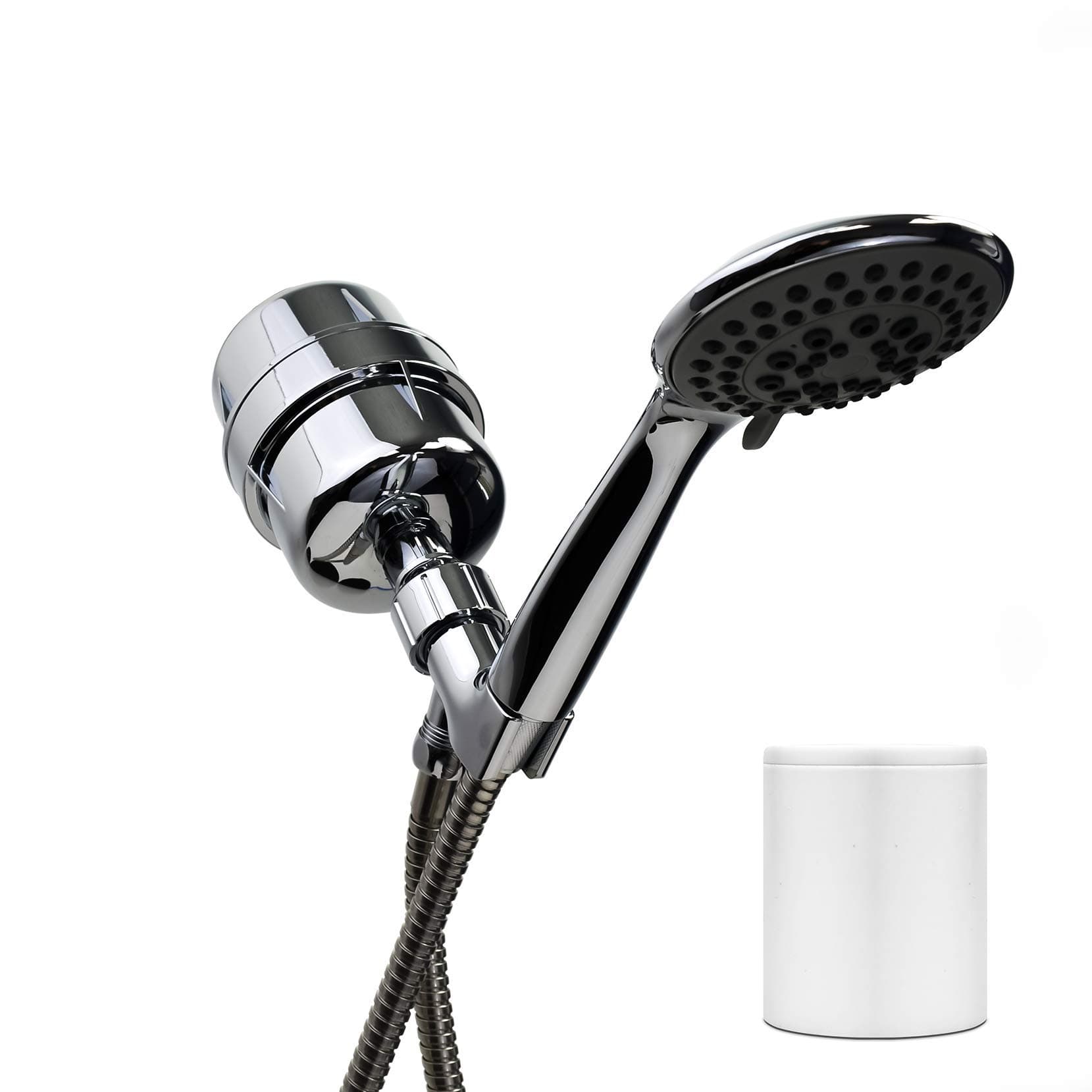 Propur Chrome Plus Handheld Shower Filter w/ 5 Function Massager and 48" Stainless Steel Flex Hose - ProMax Water Filter Cartridge - Reduces Chlorine and Hard Water Minerals