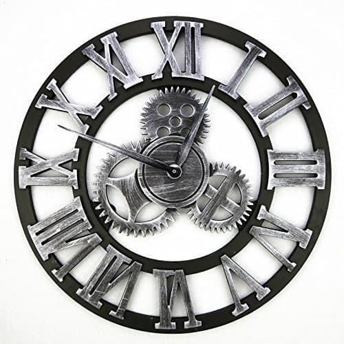 Eruner Steampunk Round Wall Clock 16", Classy Living Room Large Clock Decorative Wooden Cogs Gear Skeleton Elegant Fantastic New Kitchen Wall Clock Watch Lovely Timepiece for Bedroom Vintage Silver