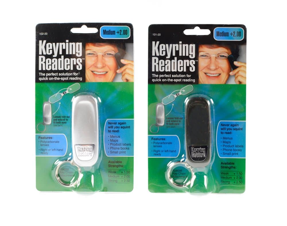 KeyVision Keyring Readers +2.0 Two-Pack Silver Black Optical Quality Unisex Men Women Right or Left Hand Ready