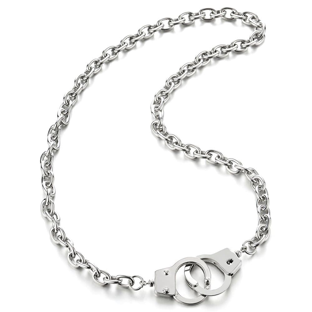 Handcuff Chain Necklace for Men and Women, with Rolo Link Chain, Punk Street Style Pendant