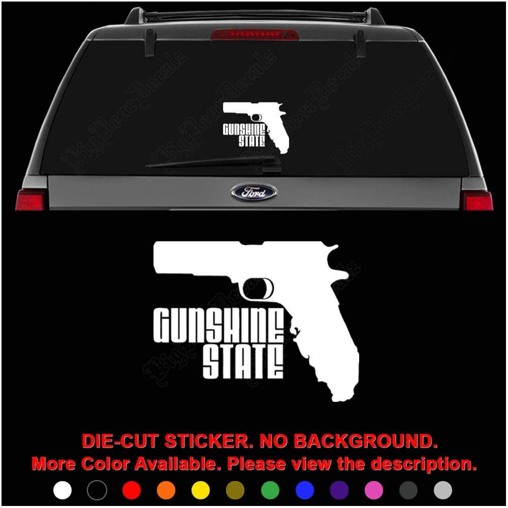 Florida Gunshine State Pistol Gun Die Cut Vinyl Decal Sticker for Car Truck Motorcycle Vehicle Window Bumper Wall Decor Laptop Helmet Size- [6 inch] / [15 cm] Wide || Color- Gloss White