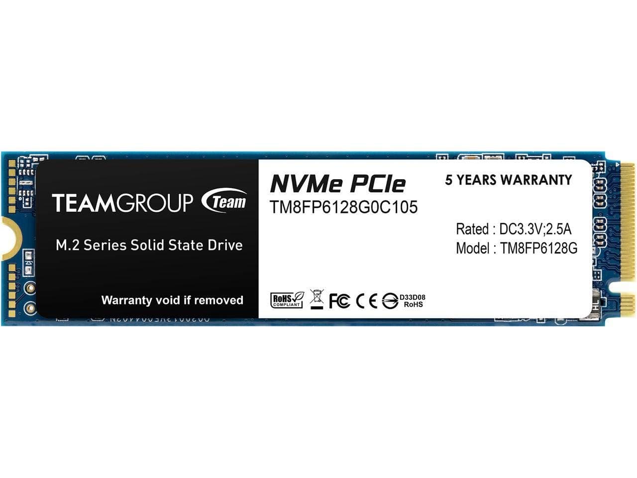 Team Group 128GB MP33 M.2 2280 PCIe 3.0 x4 with NVMe 1.3 3D NAND Internal (SSD) TM8FP6128G0C101