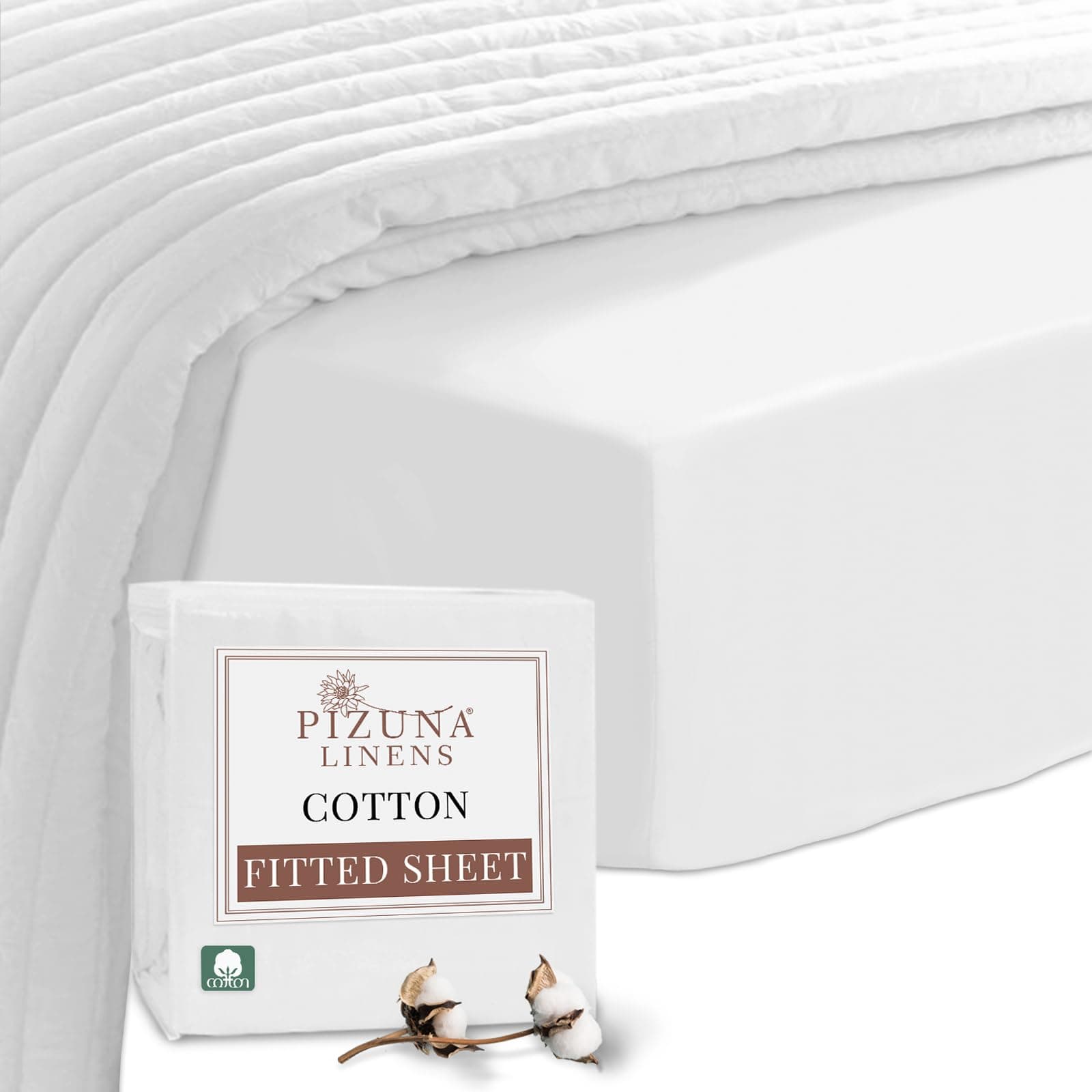 Pizuna Pure Combed Cotton Queen Fitted Sheet 160x200 cm White, 400 Thread Count Cool Luxury Soft 100% Long Staple Cotton Sateen Weave, 40cm Deep Pocket Bedsheet (Fitted Sheet -1PC)
