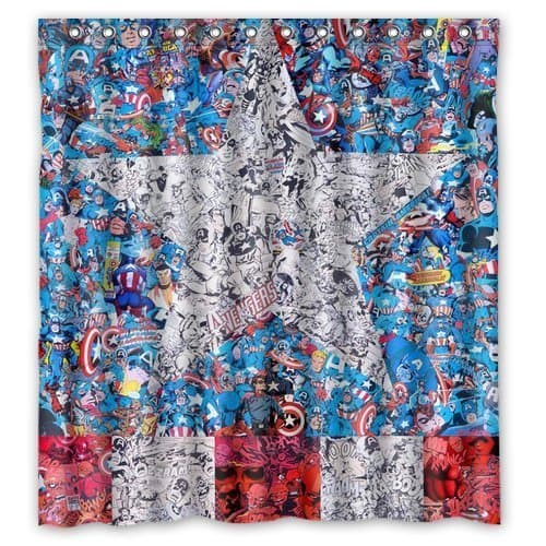 DIY NEW Shower Curtain Custom Unique Design Cartoon Anime Superhero Captain America Waterproof Fabric Shower Curtain 72 by 66-Inch